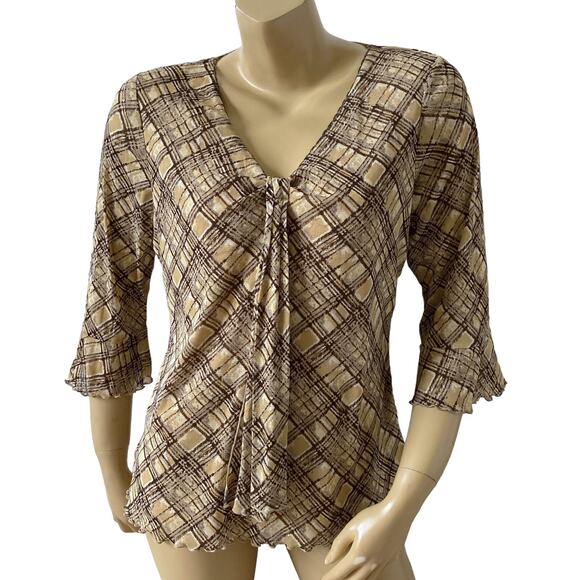 JH COLLECTIBLES Petites Womens Size PXL Plaid 100% Nylon 3/4 Sleeve Shirt Top - Picture 1 of 7